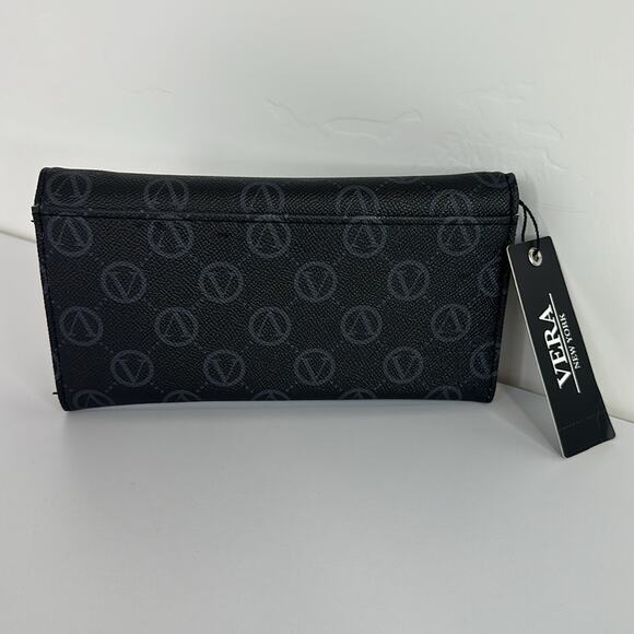 VERA NEW YORK Black With Gold Flap Over‎ Flocking Signature Wallet One Size - Picture 2 of 8